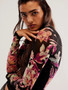 spring and summer Floral printed long-sleeved mesh Top