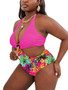 Plus Size Multicolor Ring Print Halter Neck Sexy One Piece Swimsuit