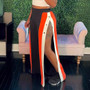 Women Color Block Slit Wide Leg Casual Pants