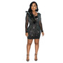 Fashion Women's Mesh Beaded Feather Patchwork Sexy Dress