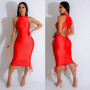 Women's Fashion Solid Color Sexy Sleeveless Low Back Pleated Drawstring Bodycon Dress