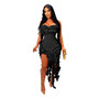 Women's Summer Sexy Strapless Ruffle Tassel Dress