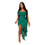 Women's Summer Sexy Strapless Ruffle Tassel Dress