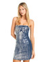 Women Summer Solid Sleeveless Strapless Off Shoulder Denim Shiny Dress