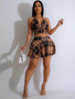 Women Casual plaid printed vest and Skirt two-piece set