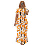 Women Stand Collar Printed Chic Button Slit Maxi Dress