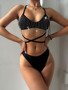 Women Solid Tassel Lace-Up Bikini