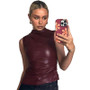 Women Pu-Leather Pile Collar Style Sleeveless Top