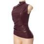 Women Pu-Leather Pile Collar Style Sleeveless Top