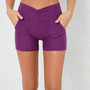 Women Yoga Shorts Pleated Pocket High Waist Gym Shorts