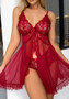Women Lace See-Through mesh suspender sexy lingerie two-piece set