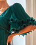 Womens Green Chic Cross Texture Design Bell Bottom Sleeve Party Dress