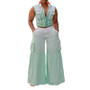 Plus Size Women's Suit Summer Gradient Vest Pocket Cargo Pants Casual Two-Piece Set