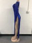 Sexy sequins long sleeve slit eveing dress