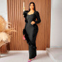 Women's Long Sleeve Solid Color Tight Fitting Ruffled Long Dress