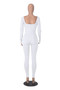 Women's Solid Color Long Sleeve Ribbed Square Neck Low Back Slim Fit Jumpsuit