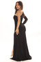 elegant slash shoulder long sleeve mesh patchwork slit evening dress