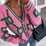 Autumn And Winter Sweater Jacket Single-Breasted Embroidered V-Neck Top Loose Knitting Cardigan