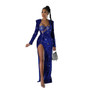 Women Solid Sequin Sexy Bodysuit and Slit Dress Two-piece Set