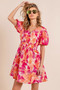 BiBi Floral V-Neck Puff Sleeve Mini Dress