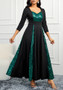 Spring Summer Women's Dress Green Sequins Three Quarter Sleeves Midi Party Dress