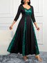 Spring Summer Women's Dress Green Sequins Three Quarter Sleeves Midi Party Dress