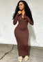 Women's Solid Color Zipper Long Sleeve Slim Long Dress