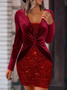 Spring Autumn Dress Tight Fitting Velvet Sequin Slim Bodycon Nightclub Party Evening Dress