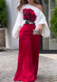 Spring Women's Casual Loose Rose Top High Waist Pants Two Piece Set