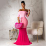 Women's Sexy Fashionable Off Shoulder Three-Color Patchwork Mermaid Maxi Dress