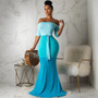 Women's Sexy Fashionable Off Shoulder Three-Color Patchwork Mermaid Maxi Dress