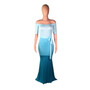 Women's Sexy Fashionable Off Shoulder Three-Color Patchwork Mermaid Maxi Dress