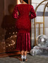 Spring Autumn Velvet Sequin V-Neck Slim Fit Mermaid Formal Party Evening Dress