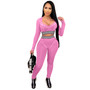 Women Style Line Long Sleeve Top and Pant Sports Two-piece Set