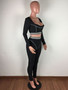 Women Style Line Long Sleeve Top and Pant Sports Two-piece Set