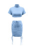 Women French Round Neck Short Sleeve Crop Top and Bodycon Skirt Two Piece Set