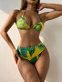 Women Print Mesh Bikini Swimsuit Three-Piece