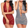 Women lace hollow Halter Neck nightgown sexy lingerie