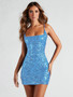 Women's Summer Sequin Beads Sexy Straps Bodycon Slim Mini Dress