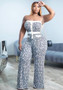 Plus Size Women Fake Button Strapless Print Jumpsuit