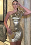 Women Sexy Bow One Shoulder Metallic Dress