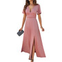 Women Spring/Summer Solid Chic V Neck Dress