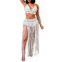 Women Beach Bikini Top and Fringed Skirt Two-piece Set