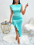 Women Summer Side Slit Ruffle Dress