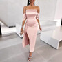 Women Summer Solid Strapless Draped Bodycon Dress