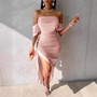 Women Summer Solid Strapless Draped Bodycon Dress