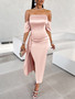 Women Summer Solid Strapless Draped Bodycon Dress