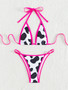 Women Halter Neck Bikini Black and White Cow Sexy Swimsuit Two Pieces