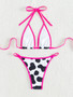 Women Halter Neck Bikini Black and White Cow Sexy Swimsuit Two Pieces