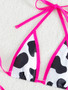 Women Halter Neck Bikini Black and White Cow Sexy Swimsuit Two Pieces